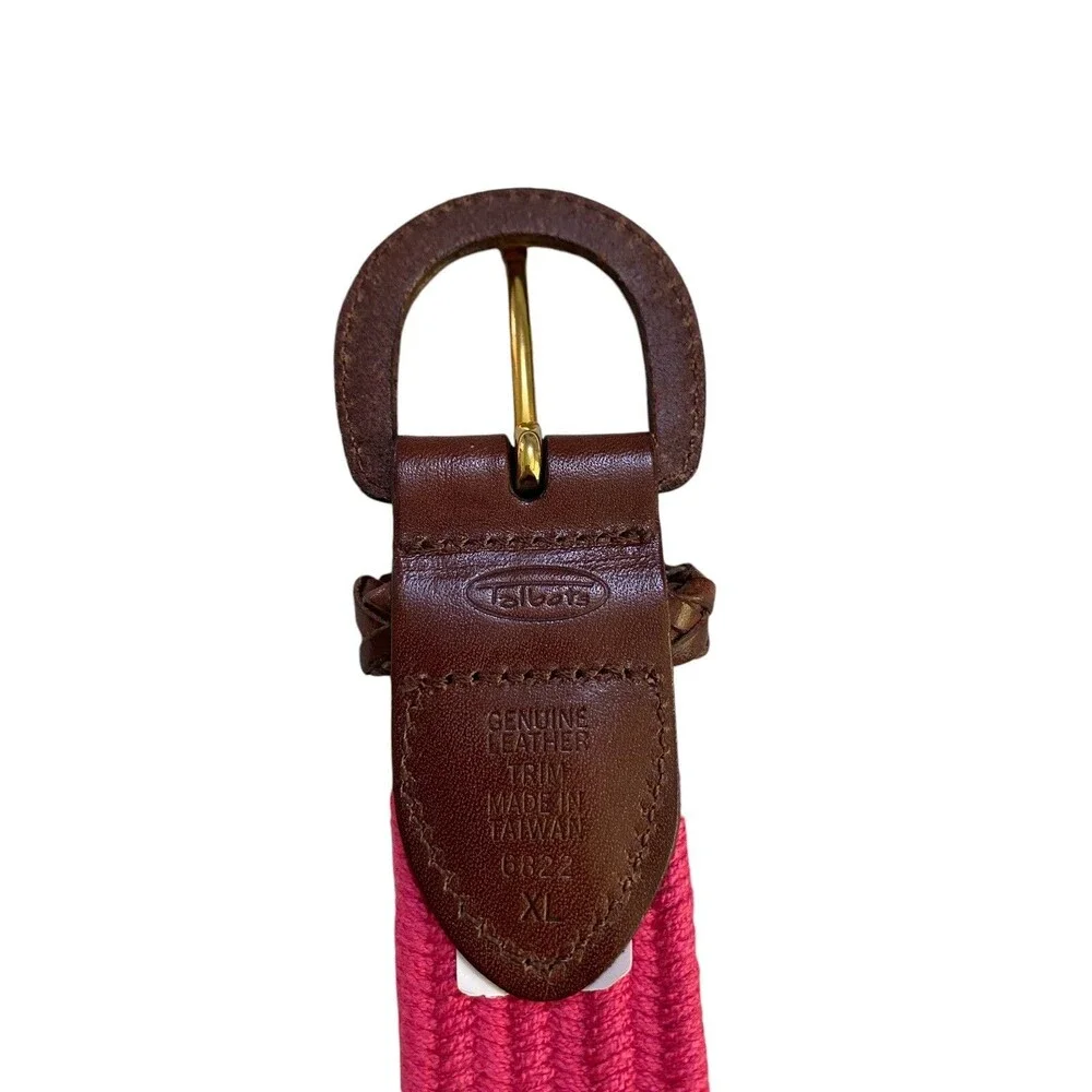 Talbots Stretch Belt Genuine Leather Trim Dark Pink XL